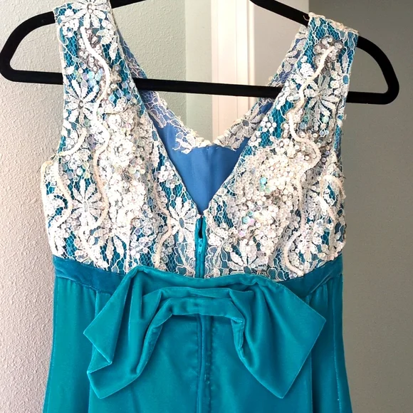 Stunning True Vintage Turquoise Velvet Dress XS - Picture 5 of 12